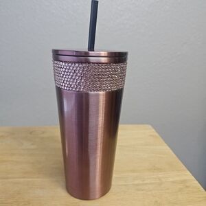 House of Harlow 1960 25oz Rose Gold Rhinestone Bling Tumbler Cup Straw